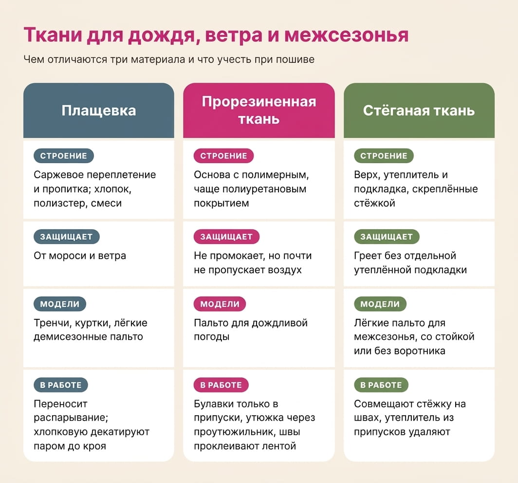 Виды тканей для пальто на дождь и межсезонье